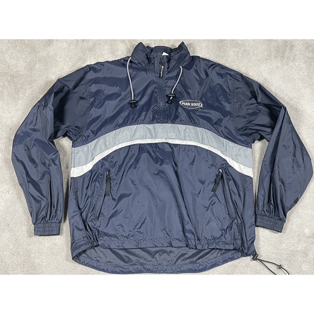 Champion Penn State Windbreaker Mens Large Navy Blue Quarter Zip Vintage